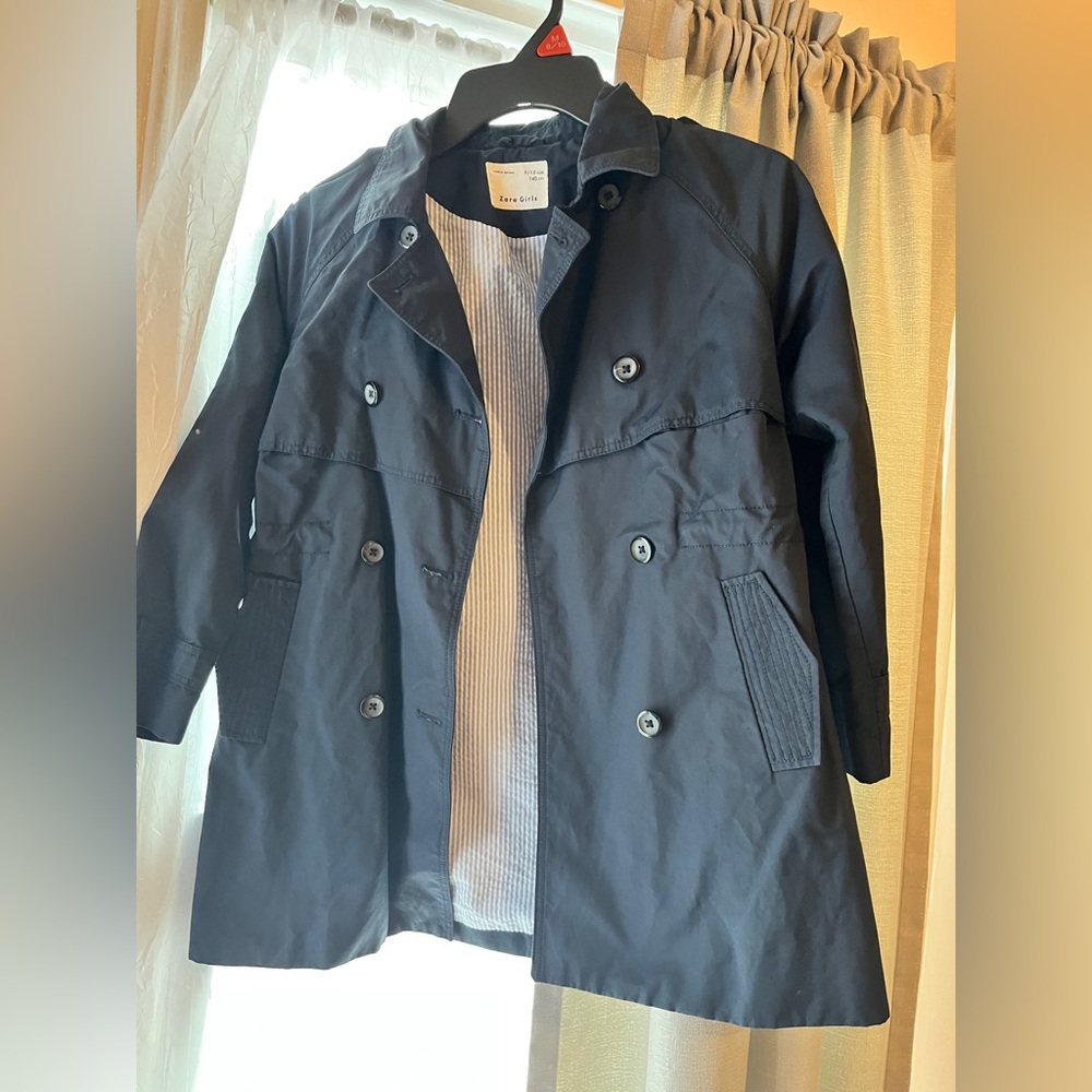 Navy blue trench girl jacket